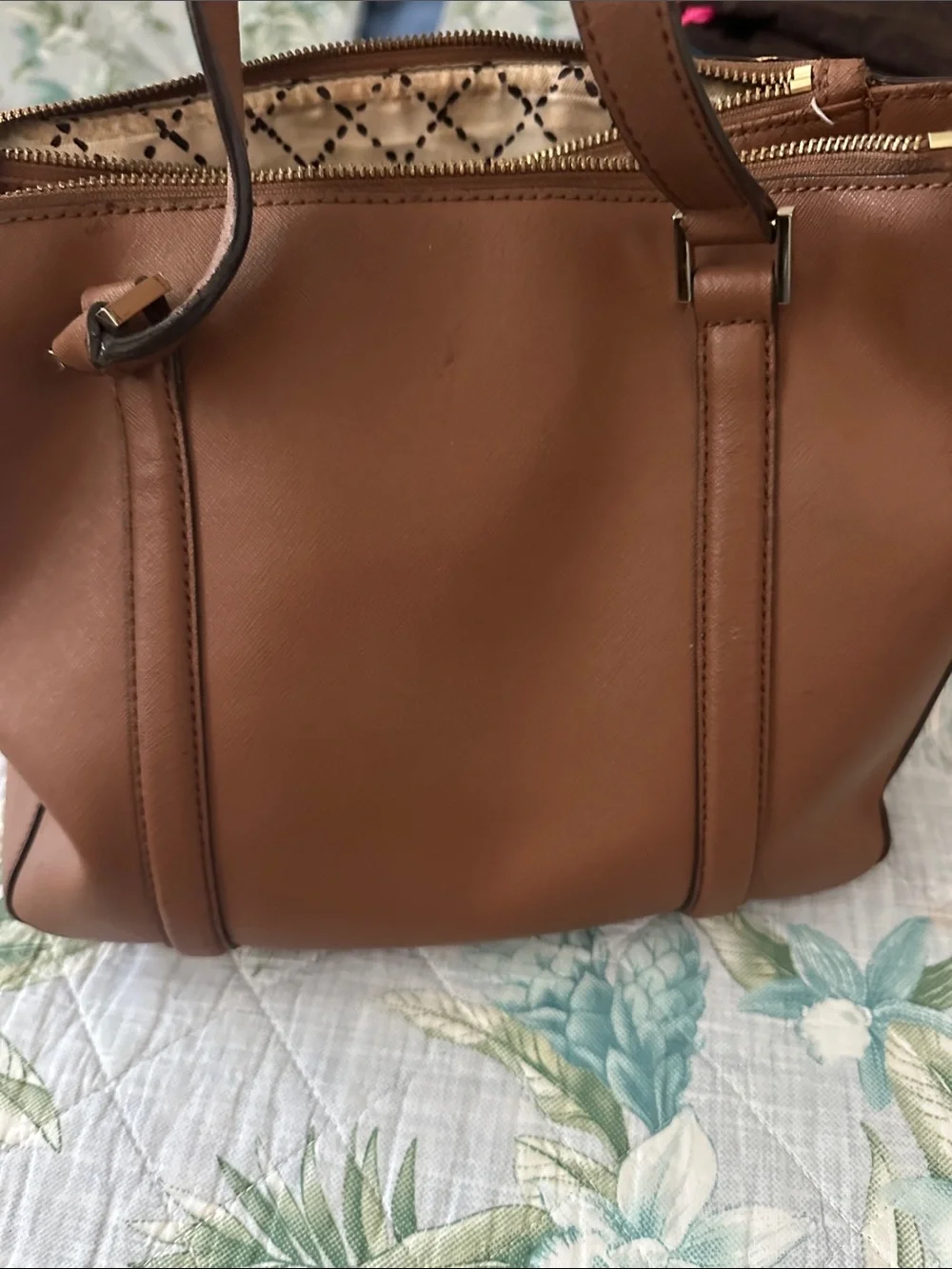 Kate Spade Medium Brown Leather Tote with Gold Hardware